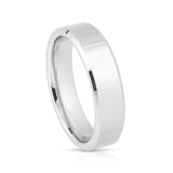 White Silver Platinum-Like Finish Tungsten Carbide Ring Polished Finish Beveled Edges - 6mm