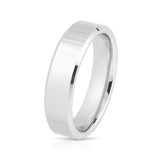 White Silver Platinum-Like Finish Tungsten Carbide Ring Polished Finish Beveled Edges - 6mm