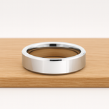White Silver Platinum-Like Finish Tungsten Carbide Ring Polished Finish Beveled Edges - 6mm