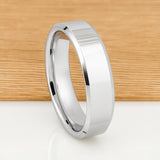 White Silver Platinum-Like Finish Tungsten Carbide Ring Polished Finish Beveled Edges - 6mm