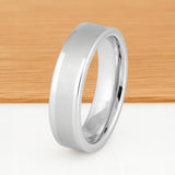 White Silver Platinum-Like Finish Tungsten Brushed Center Ring With Polished  Edges - 6mm