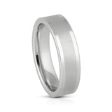 White Silver Platinum-Like Finish Tungsten Brushed Center Ring With Polished  Edges - 6mm