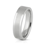 White Silver Platinum-Like Finish Tungsten Brushed Center Ring With Polished  Edges - 6mm