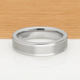 White Silver Platinum-Like Finish Tungsten Brushed Center Ring With Polished  Edges - 6mm