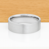 White Silver Platinum-Like Finish Tungsten Brushed Center Ring With Polished Edges - 8mm