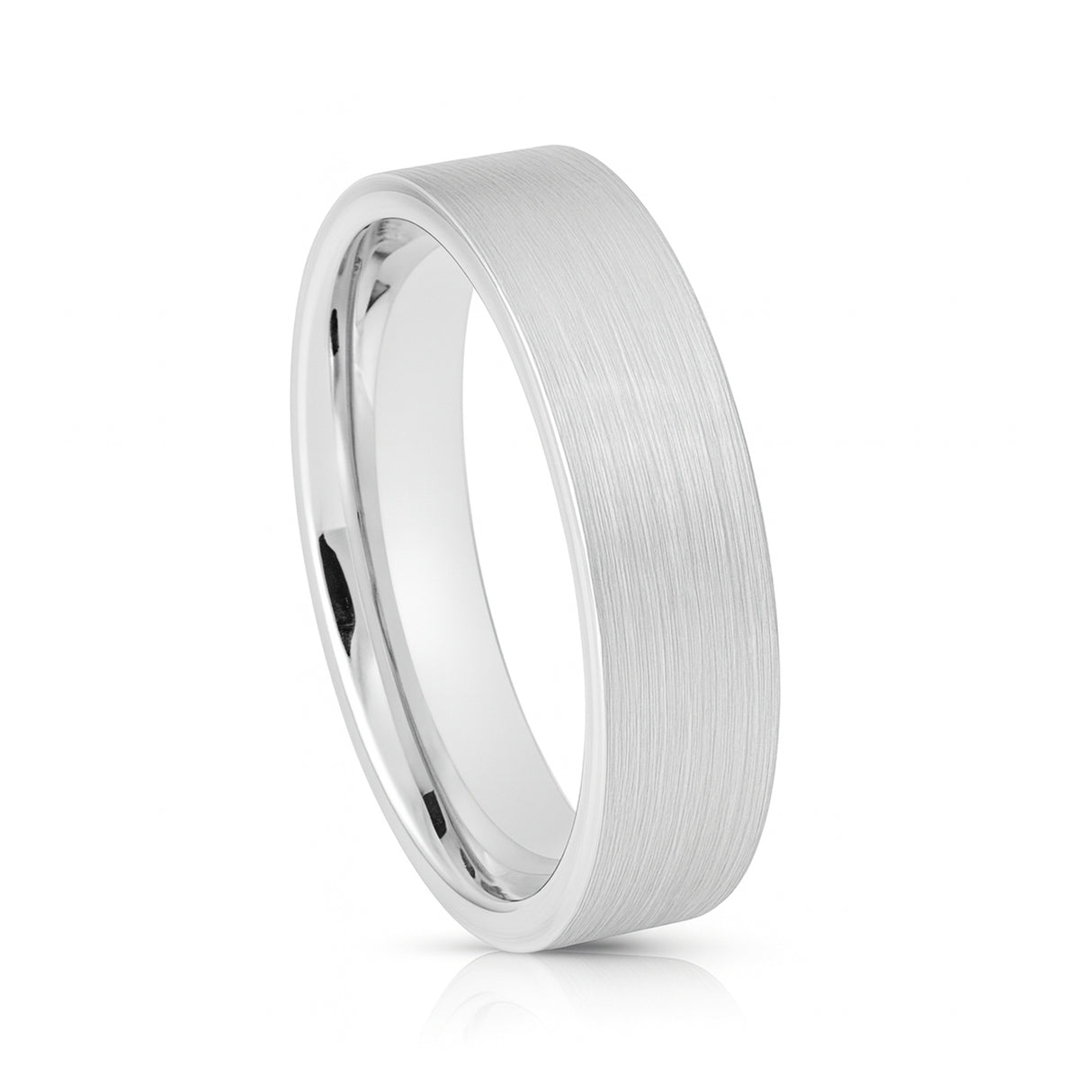 White Silver Platinum-Like Finish Tungsten Brushed Center Ring With Polished Edges - 6mm