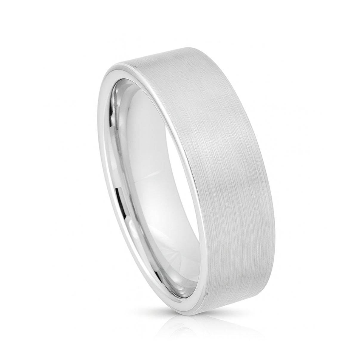 White Silver Platinum-Like Finish Tungsten Brushed Center Ring With Polished Edges - 8mm