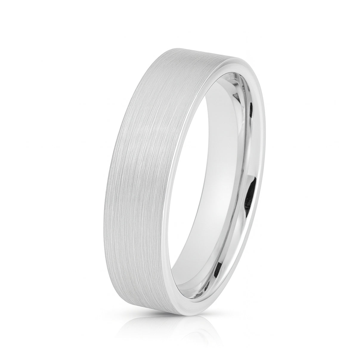White Silver Platinum-Like Finish Tungsten Brushed Center Ring With Polished Edges - 6mm