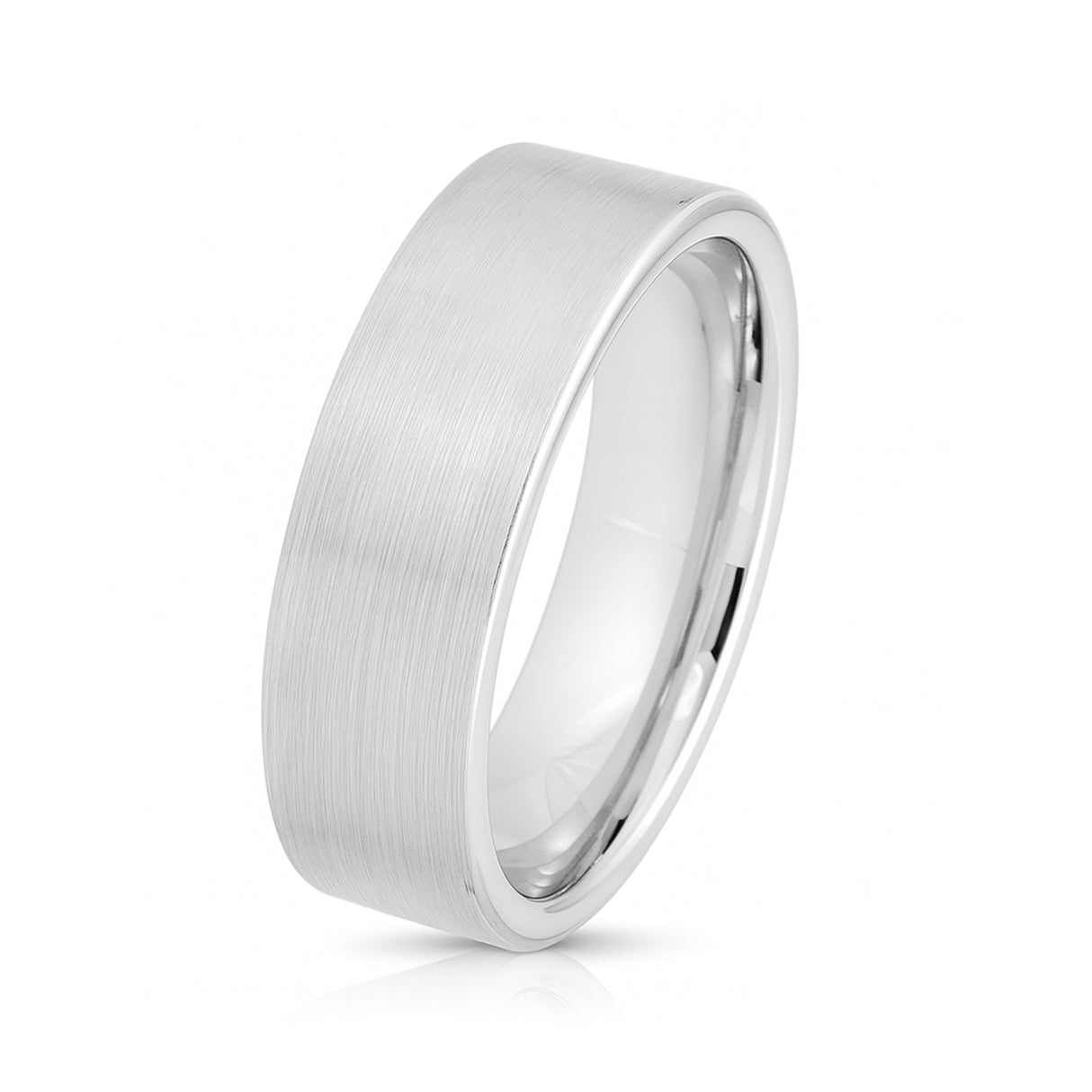 White Silver Platinum-Like Finish Tungsten Brushed Center Ring With Polished Edges - 8mm