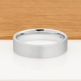 White Silver Platinum-Like Finish Tungsten Brushed Center Ring With Polished Edges - 6mm