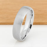 White Silver Platinum-Like Finish Tungsten Brushed Center Ring Domed With Polished Edges - 6mm