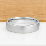White Silver Platinum-Like Finish Tungsten Brushed Center Ring Domed With Polished Edges - 6mm