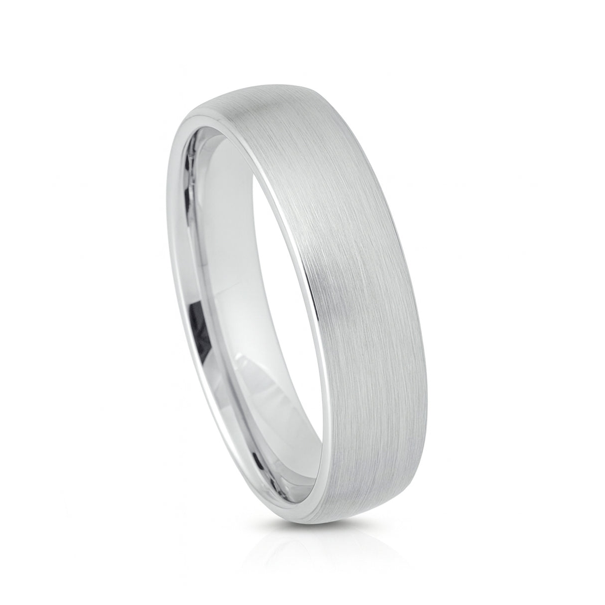 White Silver Platinum-Like Finish Tungsten Brushed Center Ring Domed With Polished Edges - 6mm