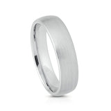 White Silver Platinum-Like Finish Tungsten Brushed Center Ring Domed With Polished Edges - 6mm