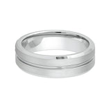 White Silver Platinum-Like Finish Tungsten Carbide Grooved Center Beveled Edged Ring - 8mm