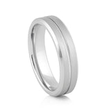White Silver Platinum-Like Finish Tungsten Carbide Grooved Center Beveled Edged Ring - 6mm
