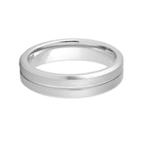 White Silver Platinum-Like Finish Tungsten Carbide Grooved Center Beveled Edged Ring - 6mm