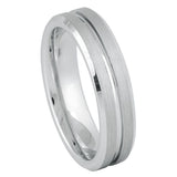 White Silver Platinum-Like Finish Tungsten Carbide Grooved Center Beveled Edged Ring - 6mm