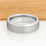 White Silver Platinum-Like FinishTungsten Carbide Ring Stepped Edges And Brushed Center - 8mm