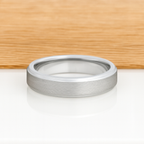 White Silver Platinum-Like Finish Tungsten Carbide Ring Stepped Edges And Brushed Center - 6mm