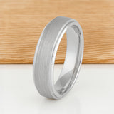 White Silver Platinum-Like Finish Tungsten Carbide Ring Stepped Edges And Brushed Center - 6mm
