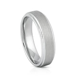 White Silver Platinum-Like Finish Tungsten Carbide Ring Stepped Edges And Brushed Center - 6mm