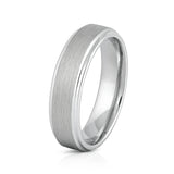 White Silver Platinum-Like Finish Tungsten Carbide Ring Stepped Edges And Brushed Center - 6mm