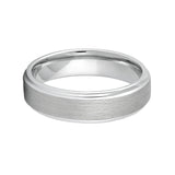 White Silver Platinum-Like Finish Tungsten Carbide Ring Stepped Edges And Brushed Center - 6mm