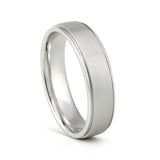 White Silver Platinum-Like Finish Tungsten Carbide Ring Polished Ridged Edges Brushed Center -6mm