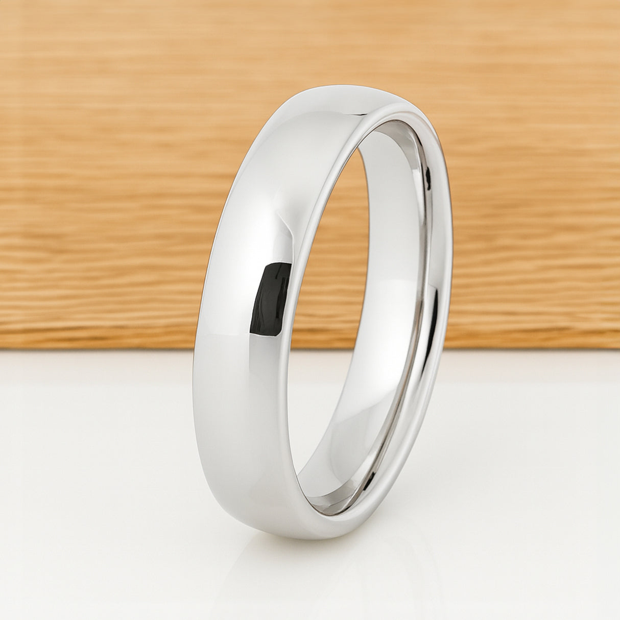 6MM - White Silver Platinum-Like Finish Tungsten Carbide Wedding Band Polished Dome Ring