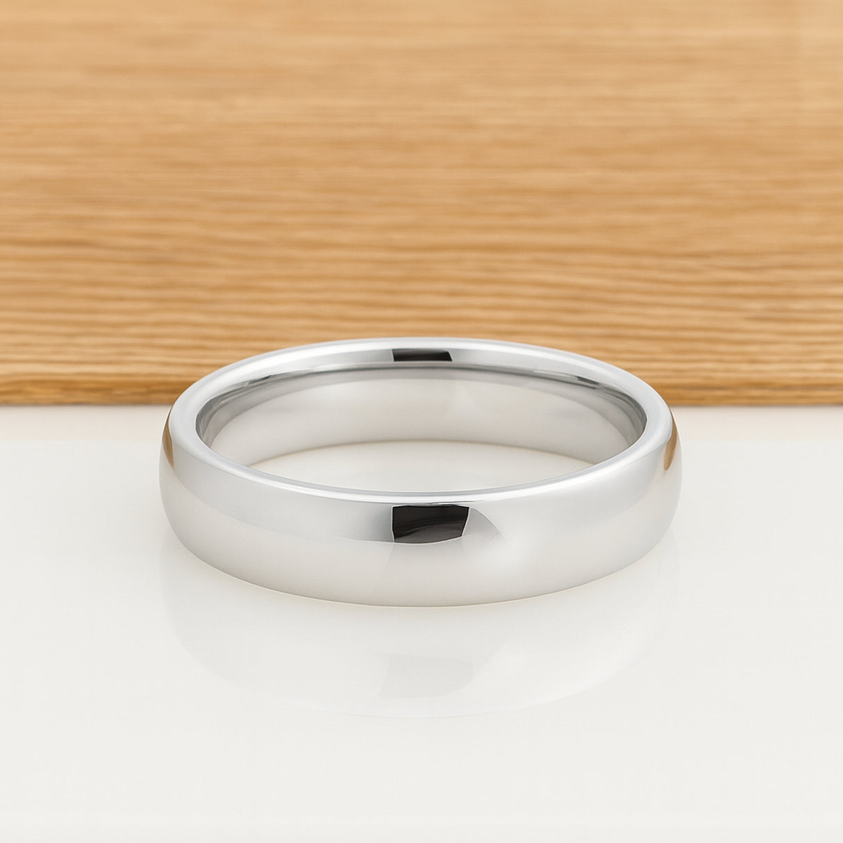 6MM - White Silver Platinum-Like Finish Tungsten Carbide Wedding Band Polished Dome Ring