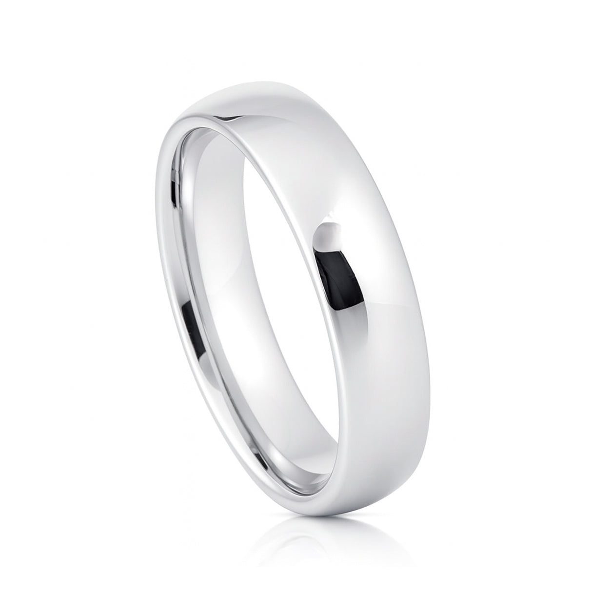6MM - White Silver Platinum-Like Finish Tungsten Carbide Wedding Band Polished Dome Ring