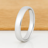 4MM - White Silver Platinum-Like Finish Tungsten Carbide Wedding Band Polished Dome Ring