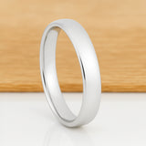 4MM - White Silver Platinum-Like Finish Tungsten Carbide Wedding Band Polished Dome Ring