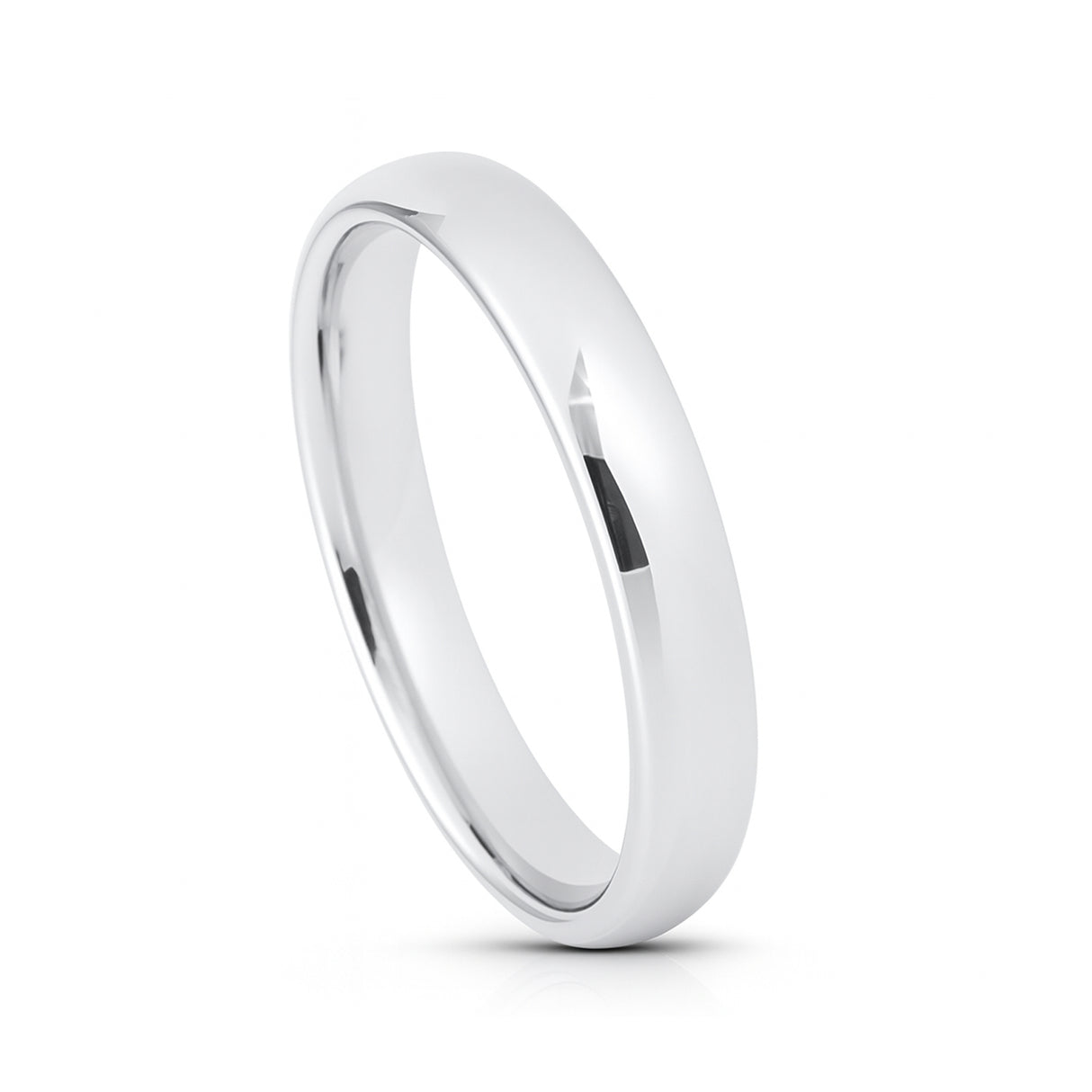 4MM - White Silver Platinum-Like Finish Tungsten Carbide Wedding Band Polished Dome Ring