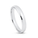 4MM - White Silver Platinum-Like Finish Tungsten Carbide Wedding Band Polished Dome Ring
