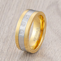 8mm - Tungsten Rings for Men Gold Silver, Diamond Wedding Bands, 3 CZ diamonds