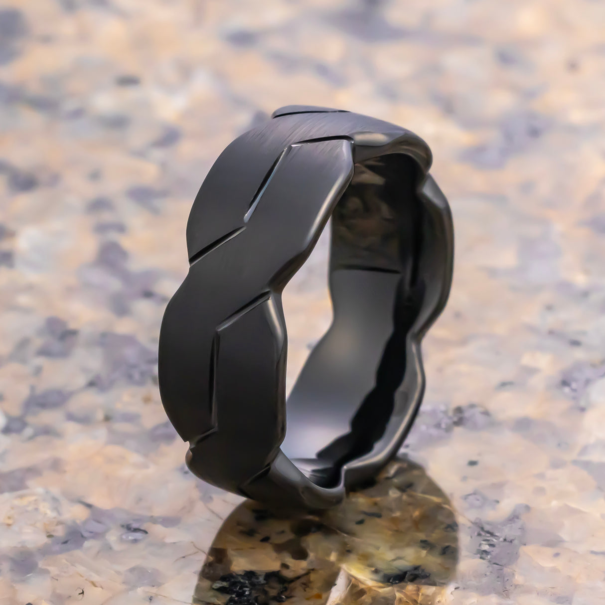 Tungsten Black Infinity Knot Ring, Tungsten Rings for Men Wedding Band