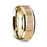 14K Yellow Gold Polished Beveled Edges W/ Ash Wood Inlay - 8mm