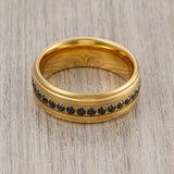 8mm - Men's Gold Tungsten Wedding Band, Black CZ Diamond Ring, Comfort Fit Ring