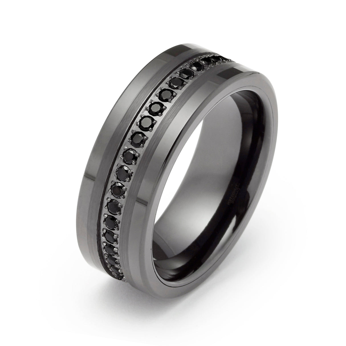 8mm - Mens Gunmetal Tungsten Wedding Band, Brushed CZ Diamonds, Tungsten Ring