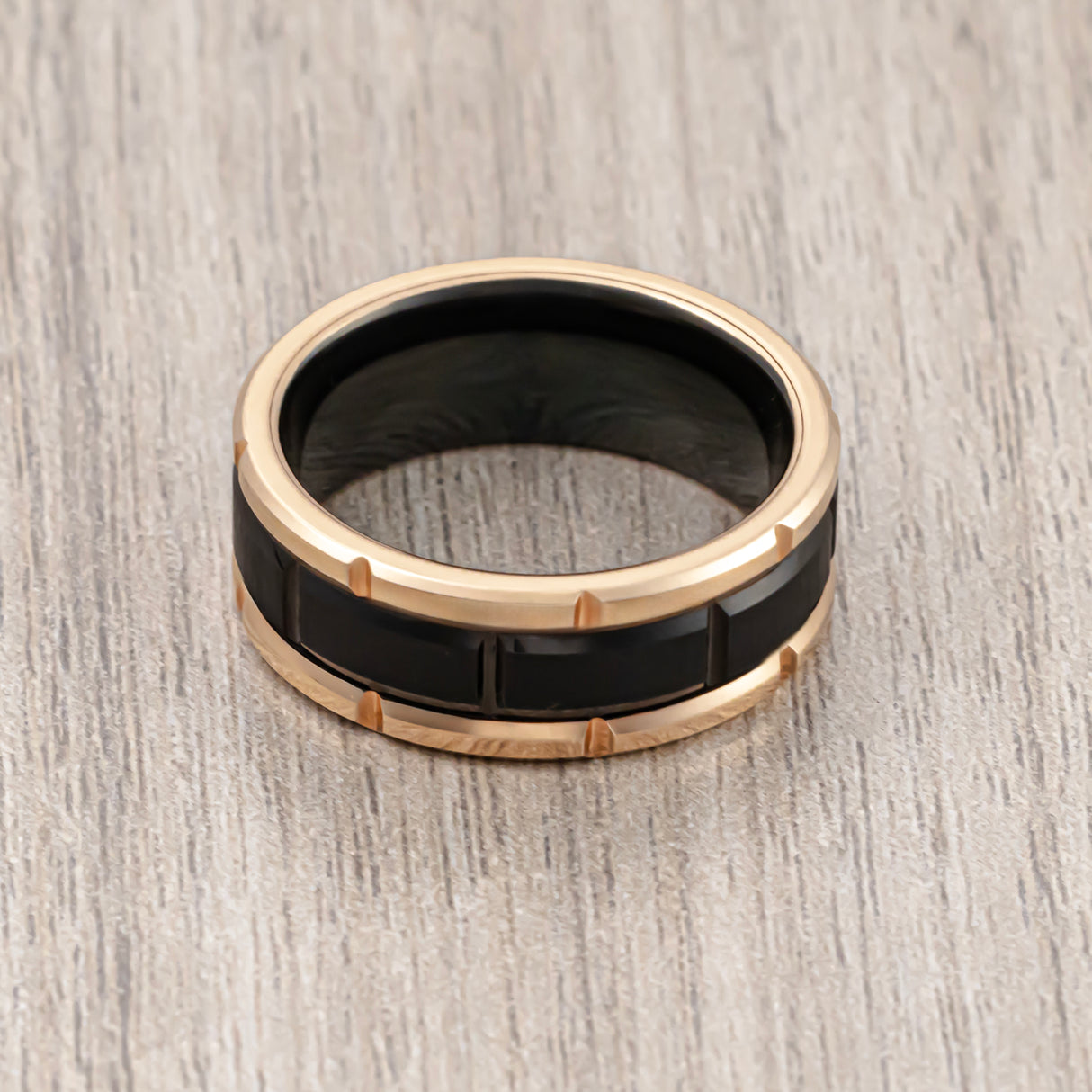 8mm - Men's Tungsten Wedding Ring, Rose Gold Tungsten Band, Black Tungsten Ring