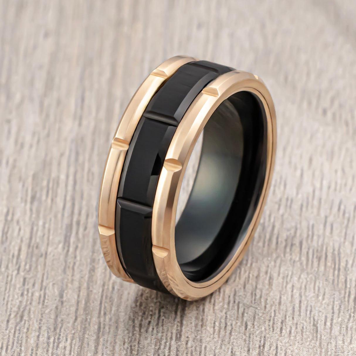 8mm - Men's Tungsten Wedding Ring, Rose Gold Tungsten Band, Black Tungsten Ring