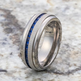 8mm - Mens Titanium Wedding Band With Blue Sapphire Titanium Ring