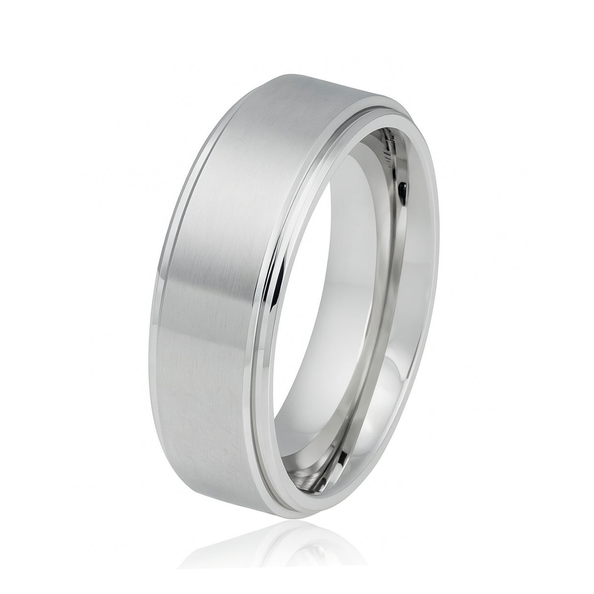 Men's Silver Titanium With Stepped  Beveled Edges And Brushed Center - 8mm