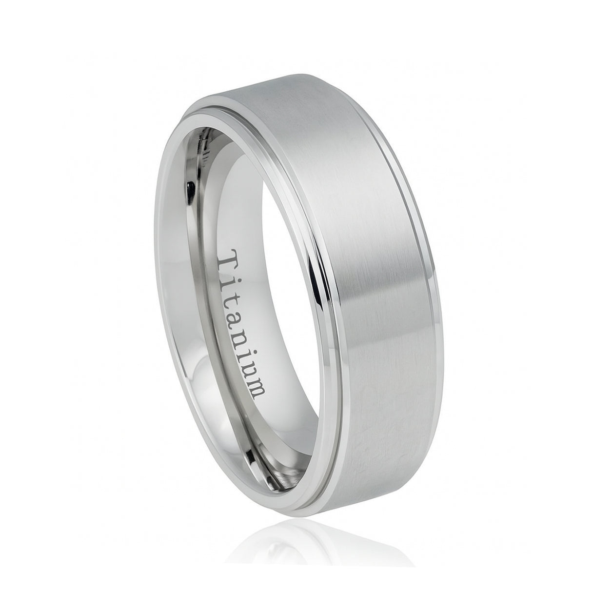Men's Silver Titanium With Stepped  Beveled Edges And Brushed Center - 8mm