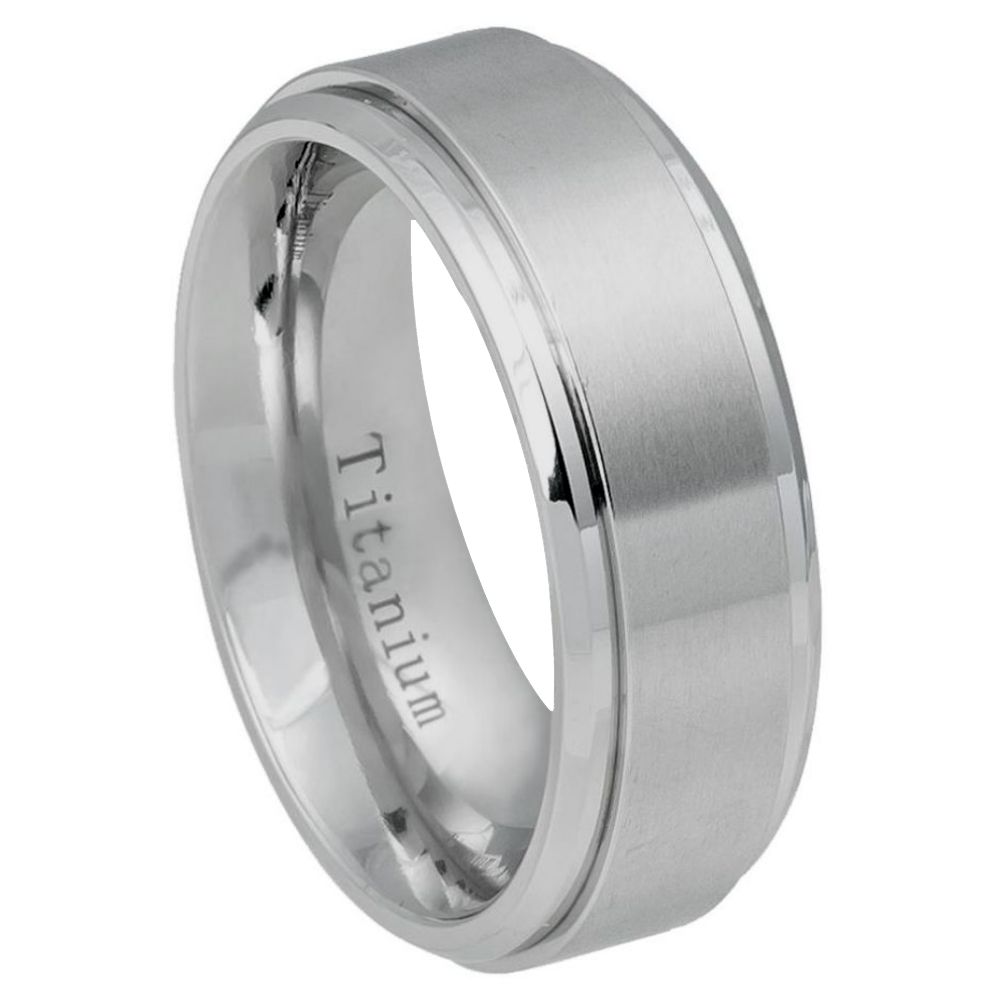 Men's Silver Titanium With Stepped  Beveled Edges And Brushed Center - 8mm