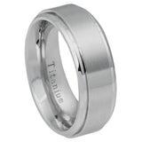 Men's Silver Titanium With Stepped  Beveled Edges And Brushed Center - 8mm