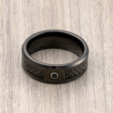 8mm - Black Tungsten Ring W/ Black Carbon Fiber, Black CZ Diamond