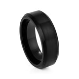Black Titanium Ring Brushed Center Beveled Edges 8mm